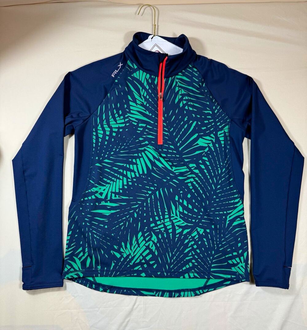 RLX Ralph Lauren Womens Golf Pullover M Print 1/4 Zip Long Sleeve Luxury Resort